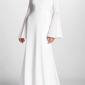 Elegant White Long Sleeve Bell-Sleeve Wedding Dress
